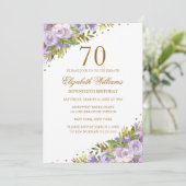 Invitation Aquarelle florale violet or 70e anniversaire (Debout devant)