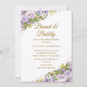 Invitation Aquarelle Florale Violet Or Brunch Et Bubbly (Devant)