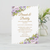 Invitation Aquarelle Florale Violet Or Brunch Et Bubbly (Debout devant)