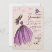 Invitation Aquarelle Florale Violet Tones Quinceañera (Devant)
