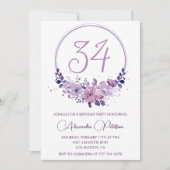 Invitation Aquarelle florale violette Élégante 34e anniversai (Devant)