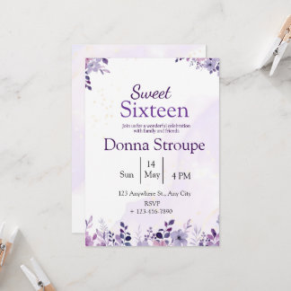 Invitation Aquarelle florale violette et blanche Anniversaire