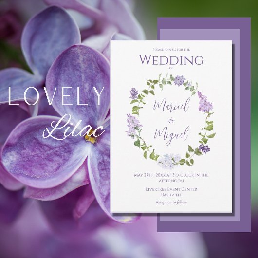 Invitation Aquarelle florale violette Lilac Mariage moderne