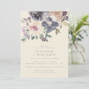 Invitation Aquarelle florale violette moderne Mariage élégant