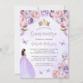 Invitation Aquarelle Florale violette Quinceañera (Devant)