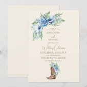 Invitation Aquarelle Florale Western Cowboy Boots Mariage (Devant / Derrière)