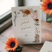 Invitation Aquarelle Florale Western Cowboy Boots Mariage