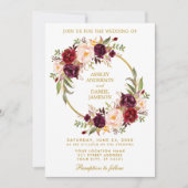 Invitation Aquarelle Florale Wreath Bourgogne Gold Mariage B (Devant)