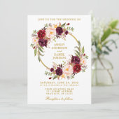 Invitation Aquarelle Florale Wreath Bourgogne Gold Mariage B (Debout devant)