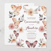 Invitation Aquarelle Florales Papillons Quinceañera CUSTOM (Devant / Derrière)