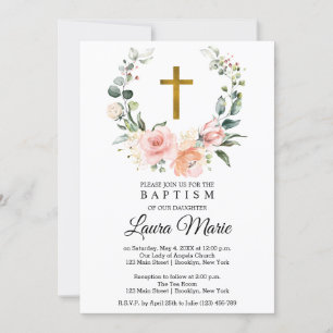 Invitation Aquarelle Florales roses Baptême