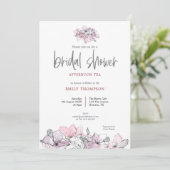 Invitation Aquarelle Florals Pink Script Fête des mariées Thé (Debout devant)