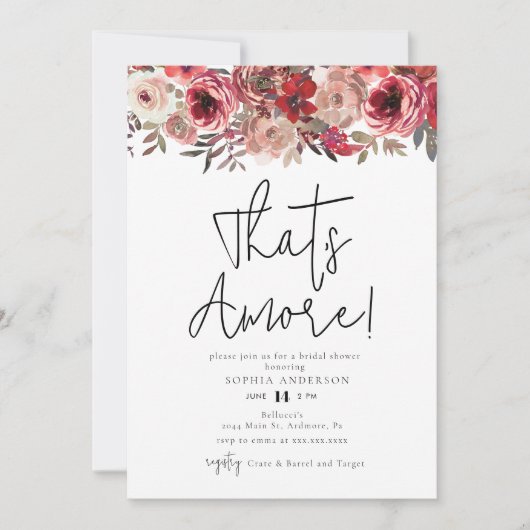 Invitation Aquarelle Flore rouge C'est Amore! Fête des mariée (Devant)