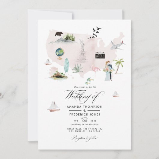 Invitation Aquarelle Floride USA Destination QR Code Mariage (Devant)