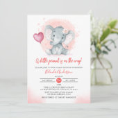 Invitation Aquarelle floue Baby shower Eléphant fille mignonn (Debout devant)