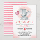 Invitation Aquarelle floue Baby shower Eléphant fille mignonn (Devant / Derrière)