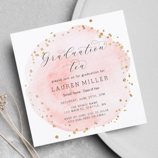Invitation Aquarelle floue Cercle Gold Dots Partie de graduat