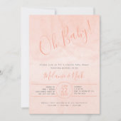 Invitation Aquarelle floue Oh baby shower fille bébé (Devant)
