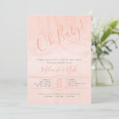 Invitation Aquarelle floue Oh baby shower fille bébé (Debout devant)