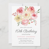 Invitation Aquarelle Flower Blush rose 12e anniversaire Invit (Devant)