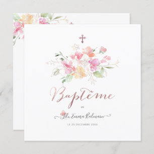 Invitation Aquarelle Fluers de Pois Faire partie de Baptême