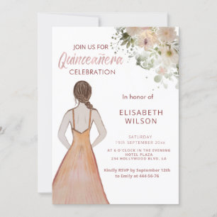 Invitation Aquarelle flush Blush fille en robe Quinceañera