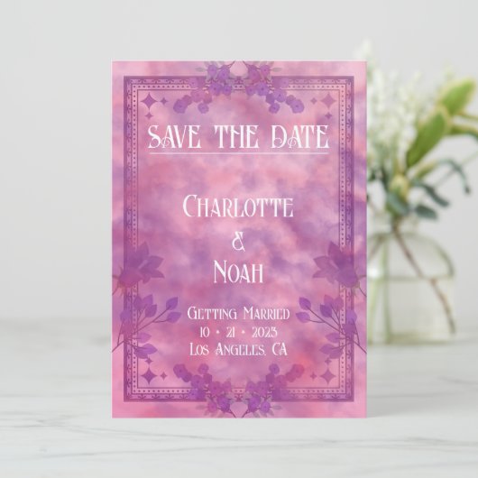 Invitation Aquarelle flush floral Enregistrer la date (Debout devant)