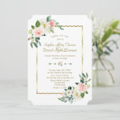 Invitation Aquarelle Flush Flowers Mariage Gold Navy (Debout devant)