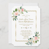 Invitation Aquarelle Flush Flowers Mariage Gold Navy (Devant)