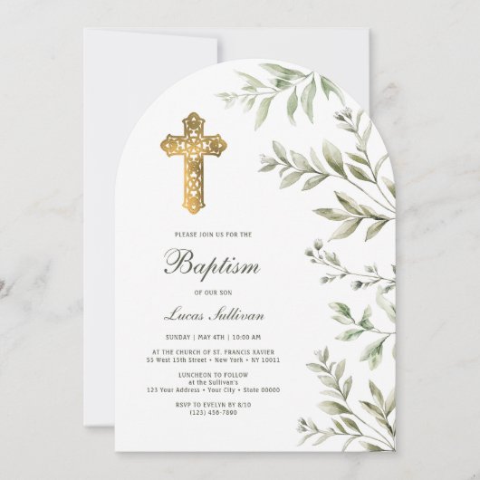 Invitation Aquarelle Foliage Arc Baptême (Devant)
