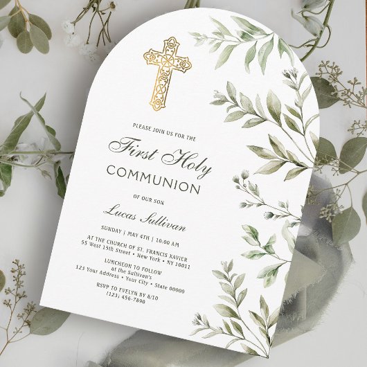 Invitation Aquarelle Foliage Arc Première communion