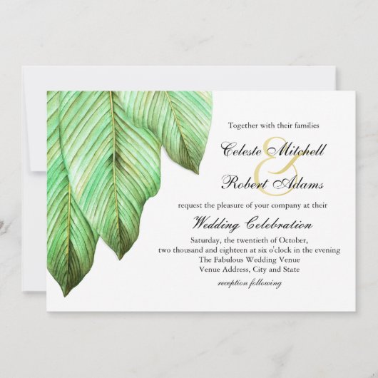 Invitation Aquarelle Foliage Mariage tropical (Devant)