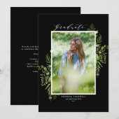 Invitation Aquarelle Foliage sauvage Black Photo Graduation (Devant / Derrière)