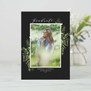 Invitation Aquarelle Foliage sauvage Black Photo Graduation