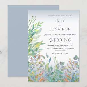 Invitation Aquarelle Folio Verre de mer Mariage bleu foncé