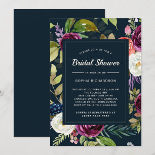 Invitation Aquarelle foncée Floral Boho   Fête des mariées