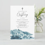 Invitation Aquarelle Forêt Bleue Hiver Christing (Debout devant)