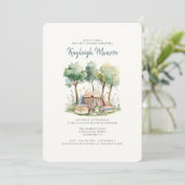 Invitation Aquarelle Forêt Bois Bébé Garçon Douche (Debout devant)