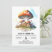Invitation Aquarelle Forêt Champignons Anniversaire (Debout devant)