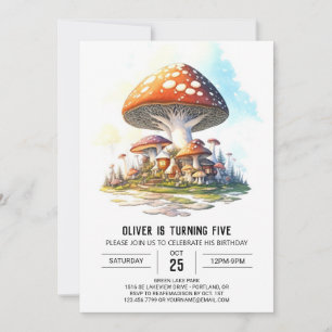 Invitation Aquarelle Forêt Champignons Anniversaire