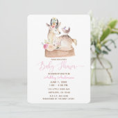 Invitation Aquarelle Forêt de bois Cerfs et Baby shower d'ois (Debout devant)