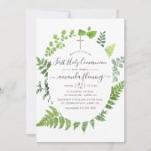 Invitation Aquarelle Forêt de bois Végétation Sainte Communio (Devant)