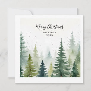 Invitation Aquarelle Forêt de Noël Arbres neige hiver