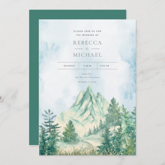 Invitation aquarelle forêt de pins montagnes (Devant / Derrière)
