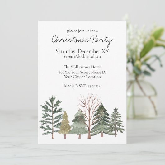 Invitation Aquarelle Forêt d'hiver Arbres simples (Debout devant)