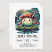 Invitation Aquarelle Forêt Fungi Anniversaire (Devant / Derrière)
