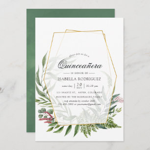 Invitation Aquarelle Forêt Herbarium Géométrique Quinceañera