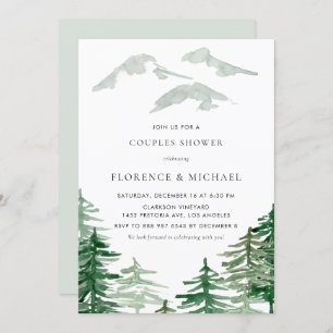 Invitation Aquarelle Forêt Hiver Bois Couples Douche