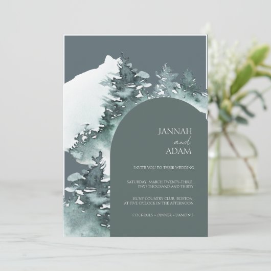 Invitation Aquarelle Forêt Pin vert Mariage (Debout devant)