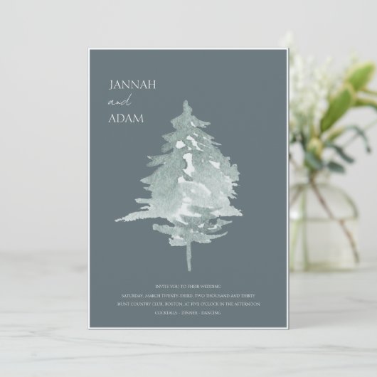 Invitation Aquarelle Forêt Pin vert Mariage (Debout devant)